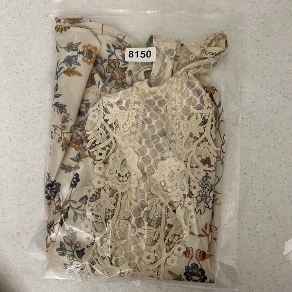 Band Crush Tank Top Womens Small Tan Floral Crochet Boho Sleeveless Cottage - Picture 9 of 9